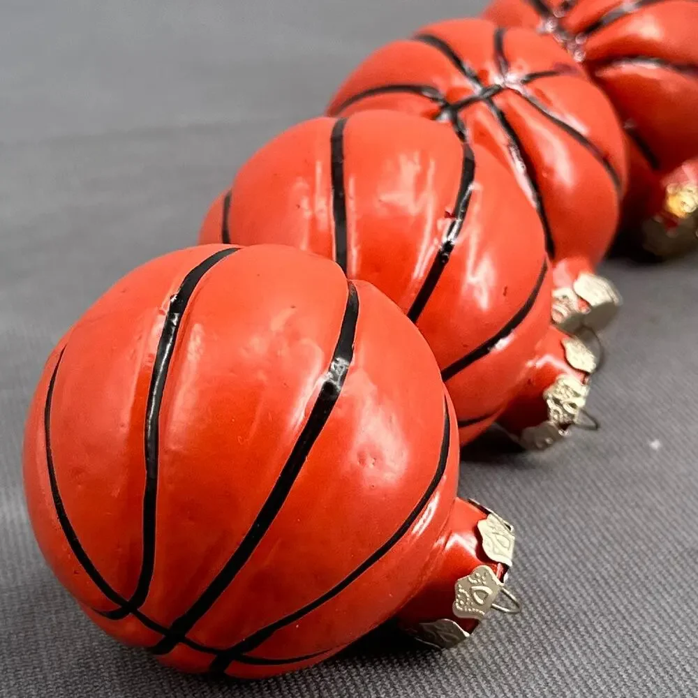 VTG Glass Basketball Christmas Ornaments Set 7 Sporty Athlete Team Player Y2K